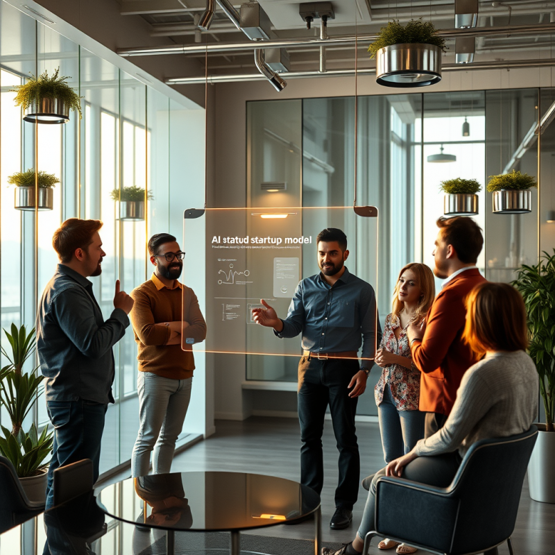 Diverse Team of Four Entrepreneurs Huddled Around a Glo...