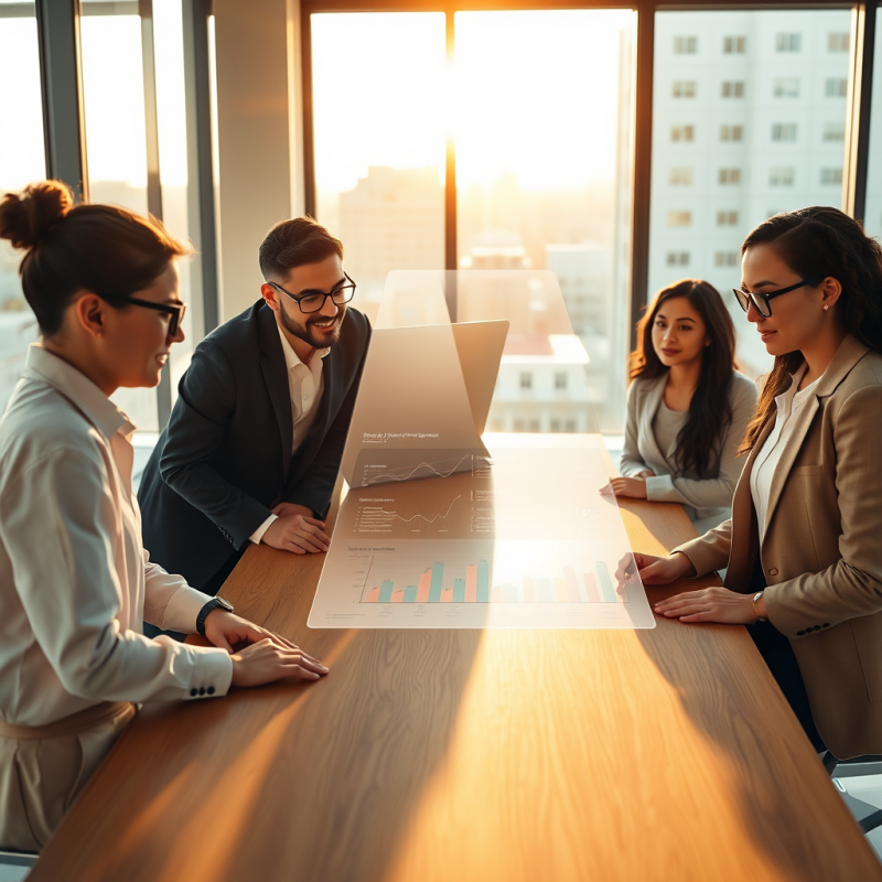 Diverse Team of Four Professionals in a Glass-walled Lo...