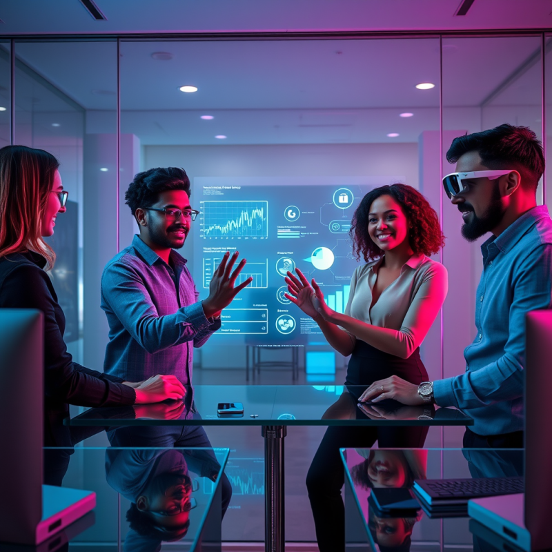 Diverse Team of Four Tech Startup Founders Huddled Arou...