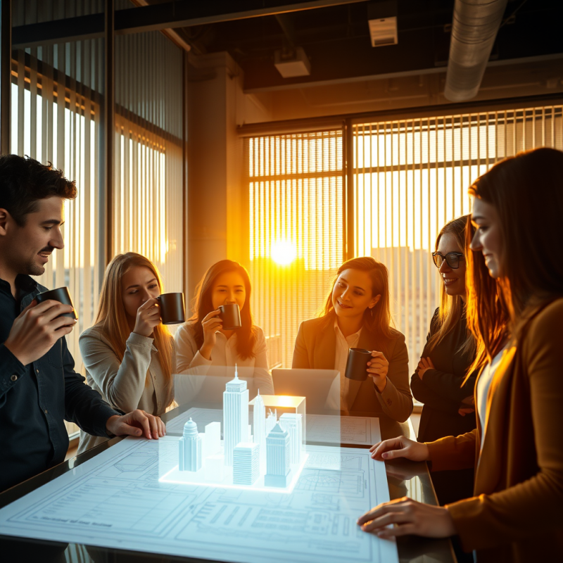 Diverse Team of Four Young Professionals in a Glass-wal...