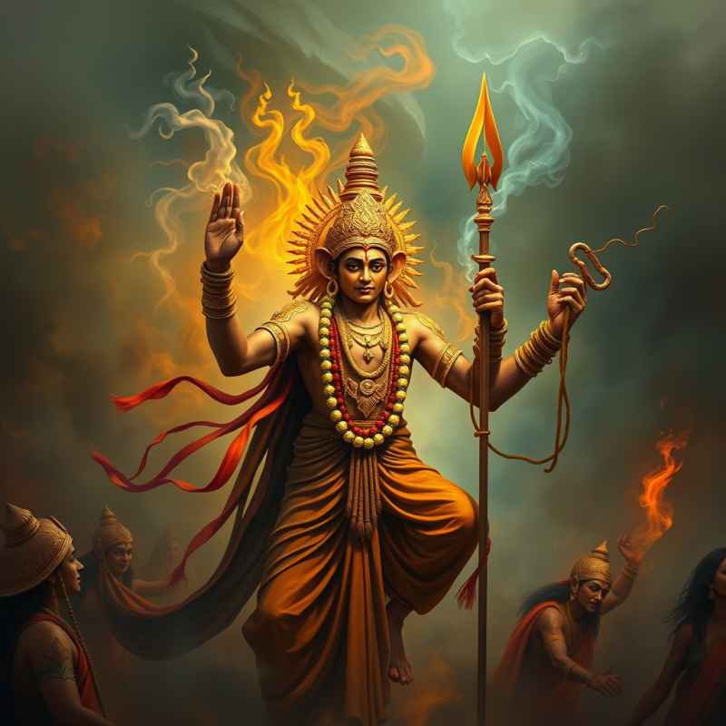 Divine Hindu God with Trident and Snake