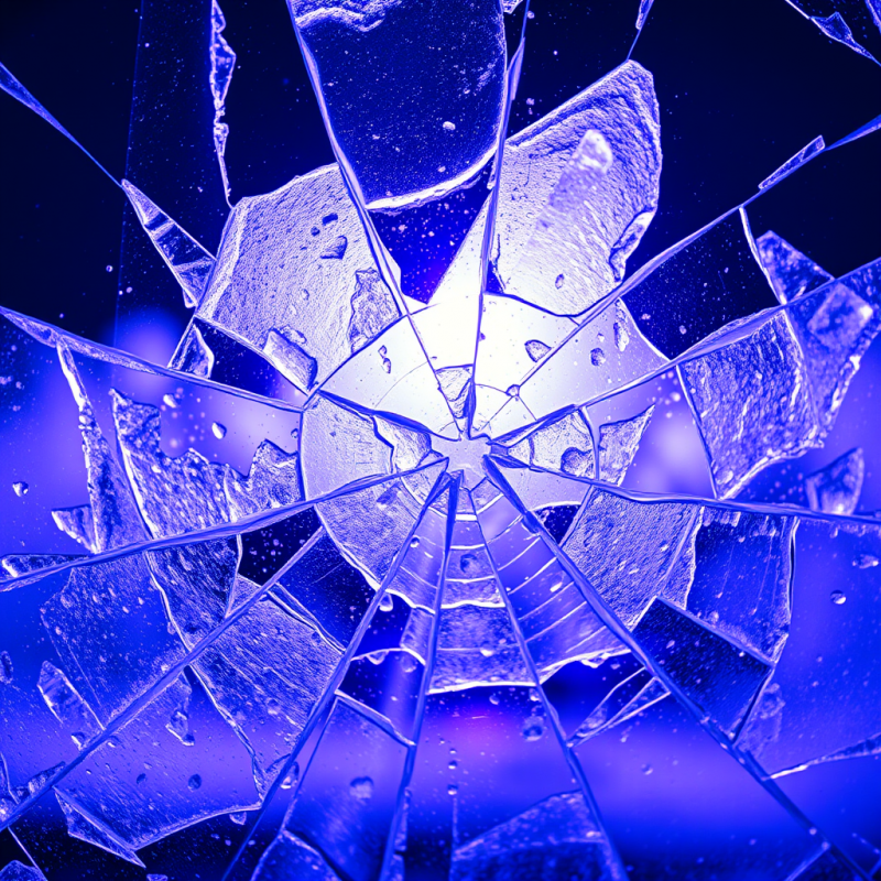 Dramatic Close-up of Fractured Glass with a Radiant