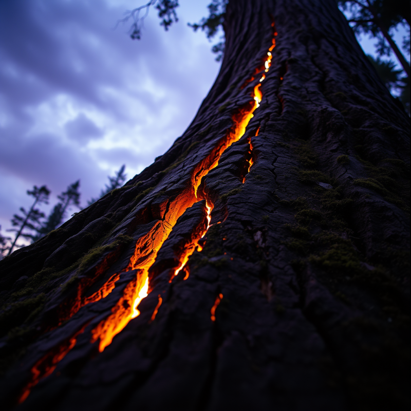 Dramatic Low-angle Shot of a Massive Tree Trunk with