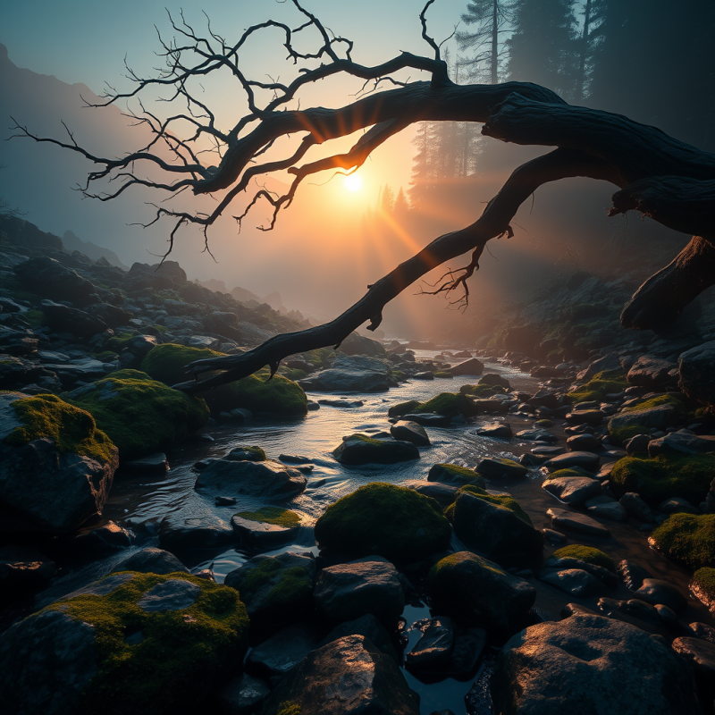 Dramatic Sunset Filters Through the Skeletal