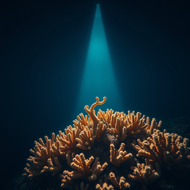 Dramatic Underwater Scene Where a Single Sunbeam