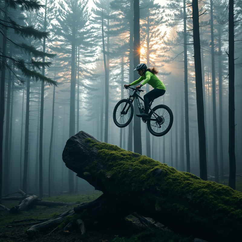 Drone Captures a Lone Female Mountain Biker Mid-air