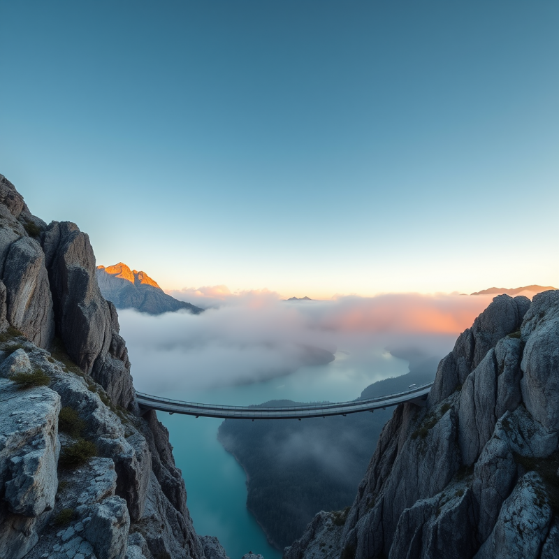 Bridge Over Cloudy Mountain Valley
