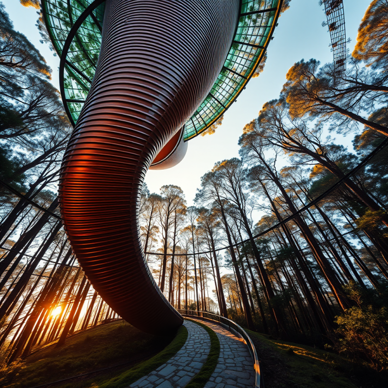Curved Tower in Forest
