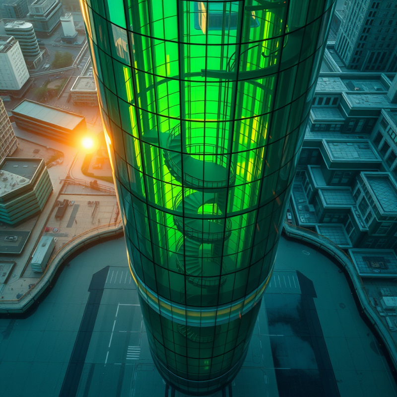 Drone-shot View at Golden Hour of a Futuristic Cylindri...