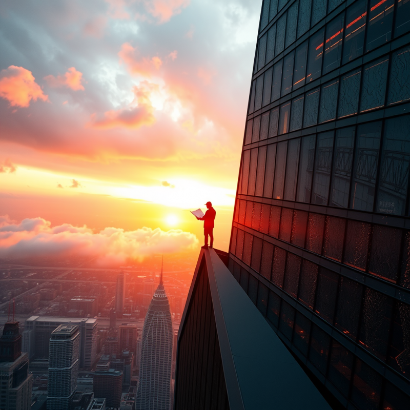 Drone-shot View from Above of a Glass-and-steel Skyscra...