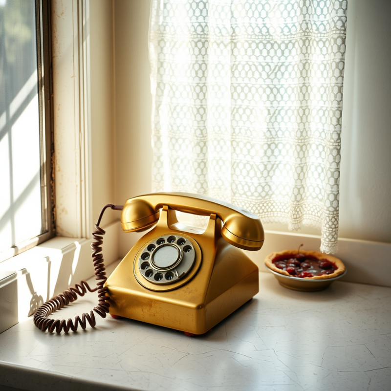 Dusty 1950s Brass Rotary Phone Sits Crookedly on a Crac...