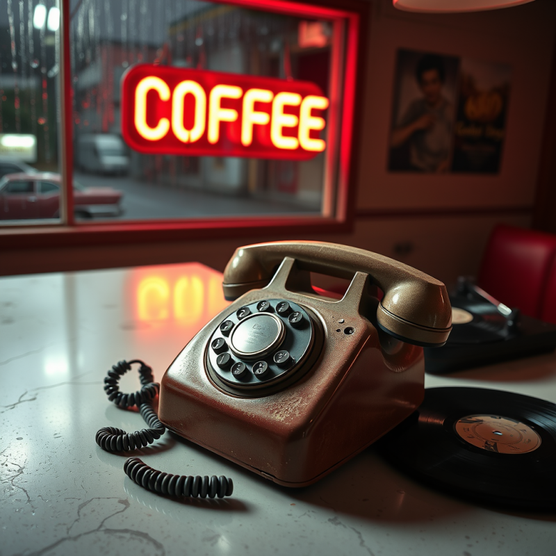 Dusty 1950s Rotary Phone Rests Atop a Cracked Formica C...