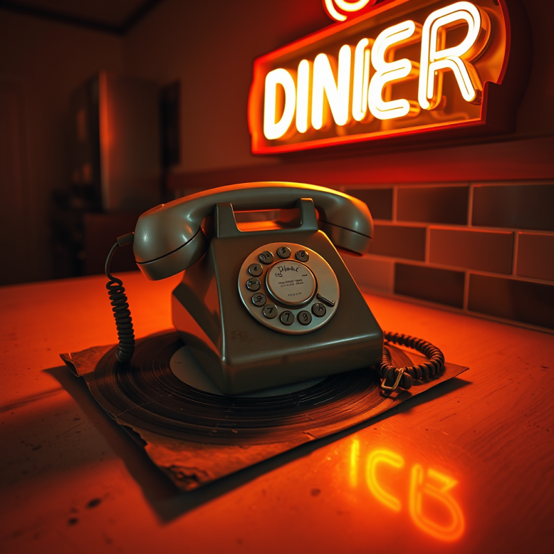 Dusty 1950s Rotary Phone Sitting Crookedly Atop a Crack...