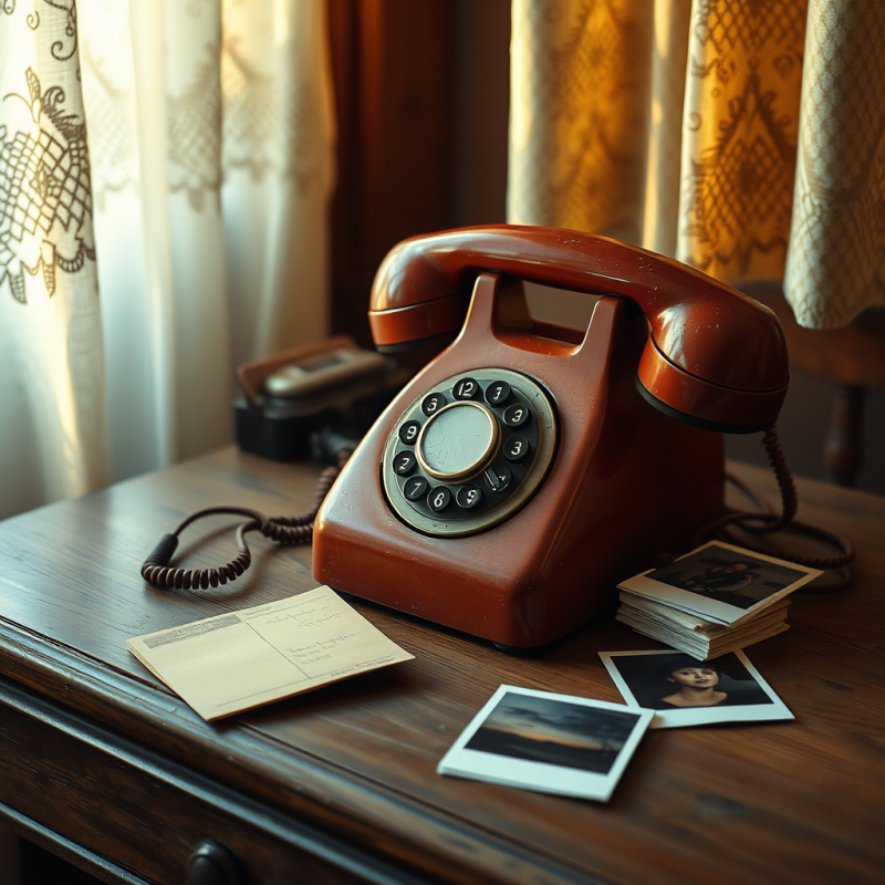 Dusty 1950s Rotary Telephone with a Cracked Bakelite Re...