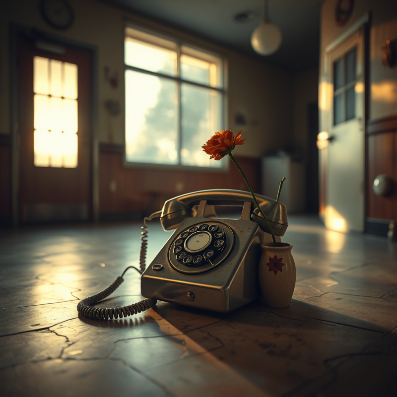 Dusty 1960s Chrome Rotary Phone Sits Askew on a Cracked...