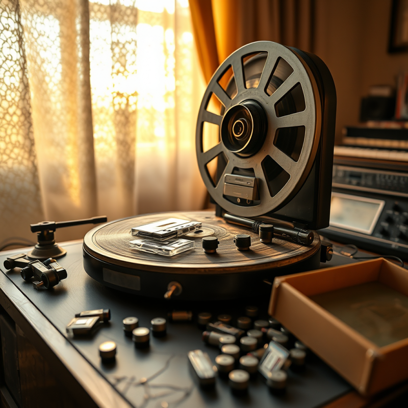 Dusty 1960s Reel-to-reel Tape Recorder Rests on a Crack...