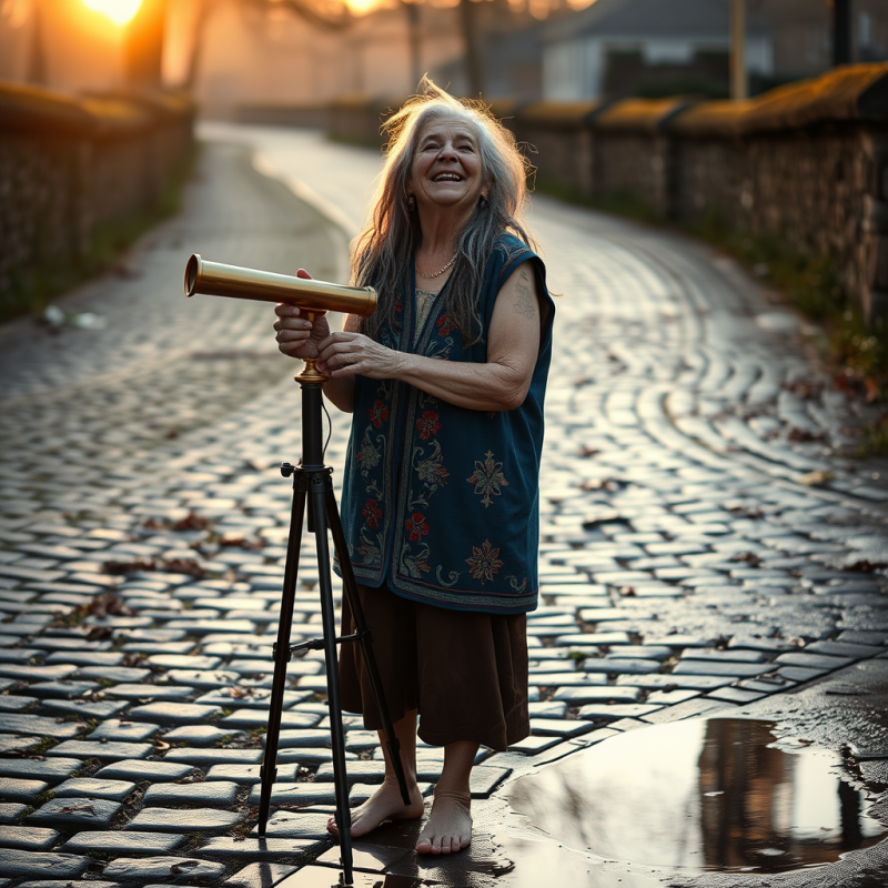Elderly Woman with Silver-streaked Dreadlocks