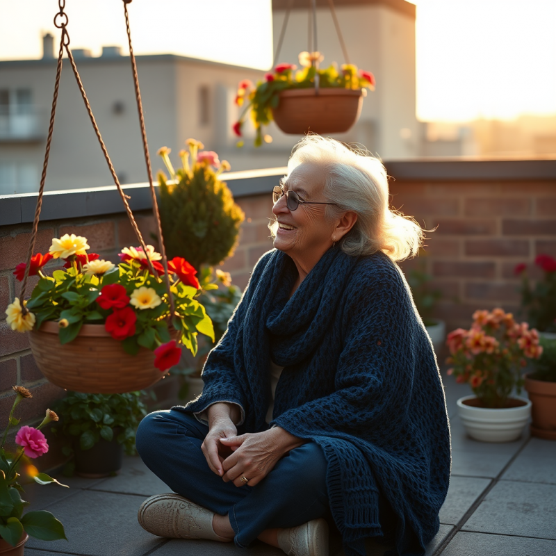 Elderly Woman with Silver-streaked Hair