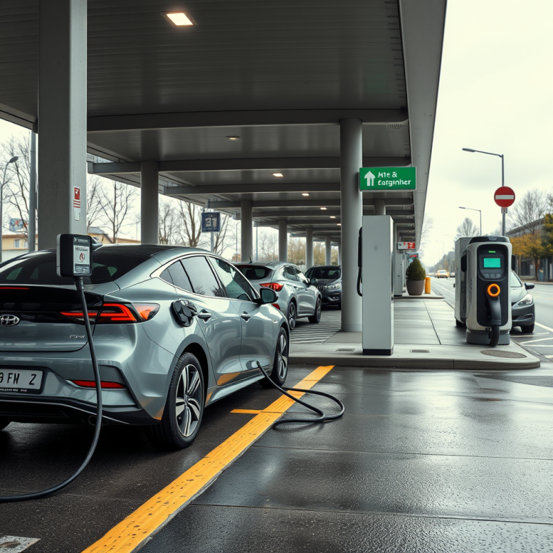 Electric Car Charging at Station Sustainable Transport