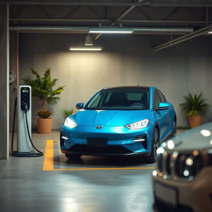 Electric Vehicle Charging In Modern Garage Sustainable
