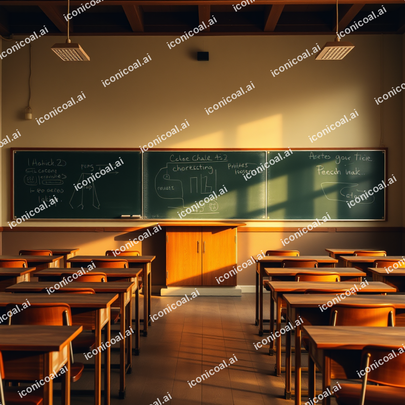 Empty Classroom With Chalkboard And Wooden Desks Nostalgic