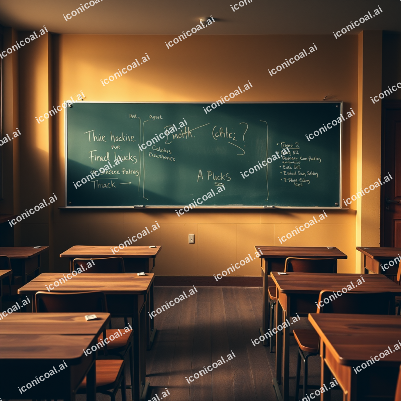 Empty Classroom With Chalkboard And Wooden Desks Nostalgic