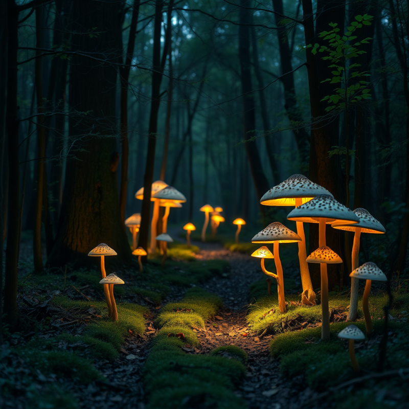 Enchanted Forest Path with Glowing Mushrooms Magical Atmo...