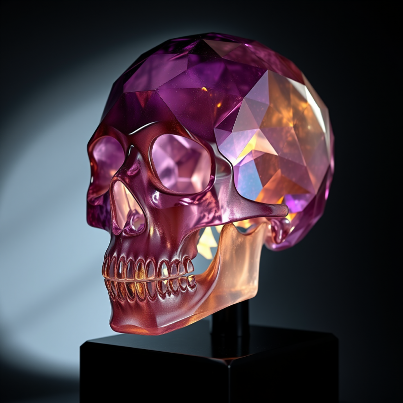 Faceted Purple Crystal Skull Sculpture