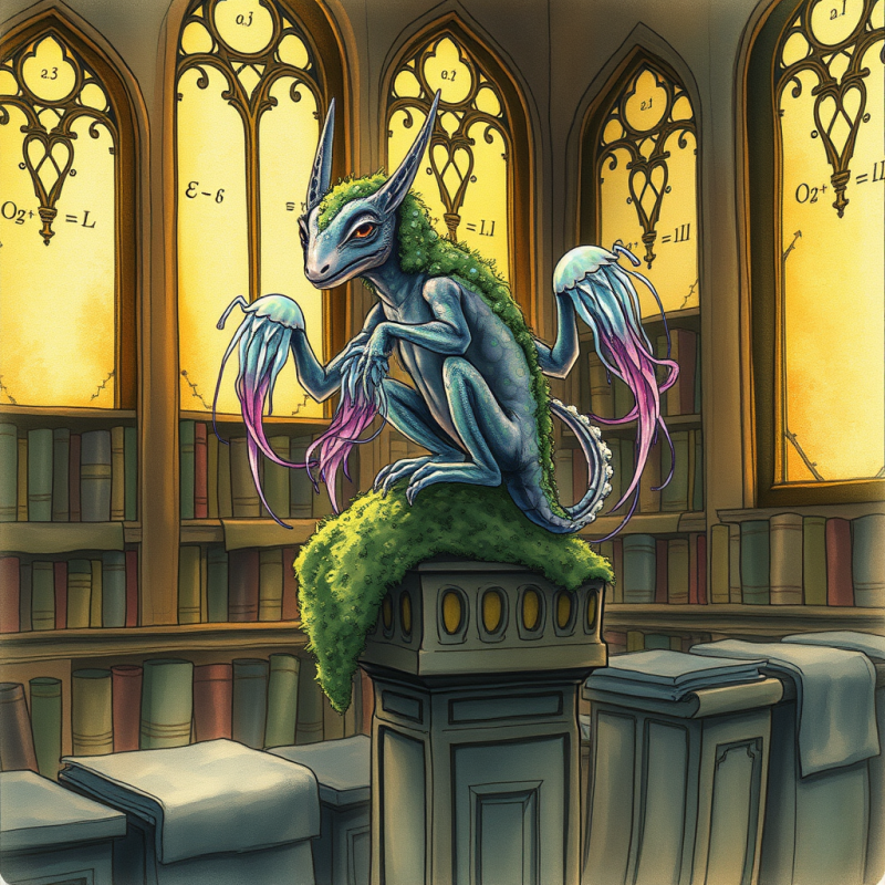 Fantastical Blue Dragon with Mossy Scales Perches