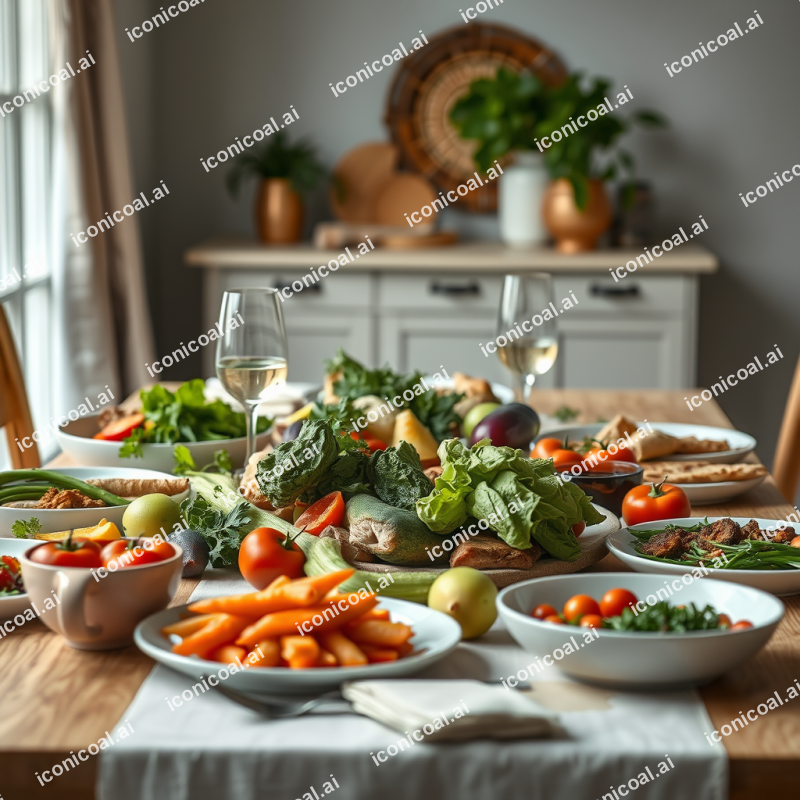 Farm To Table Dinner Spread With Seasonal Vegetables Fami...