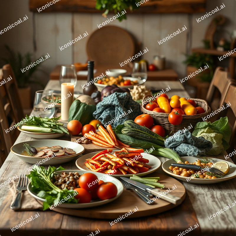 Farm To Table Dinner Spread With Seasonal Vegetables Fami...