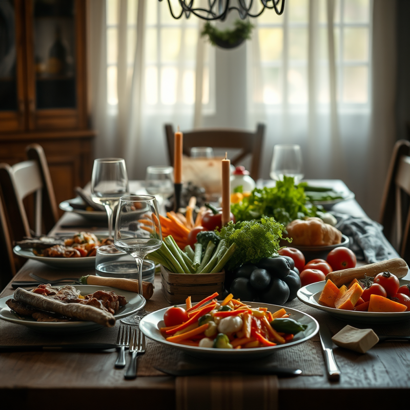 Farm to Table Dinner Spread with Seasonal Vegetables Fami...