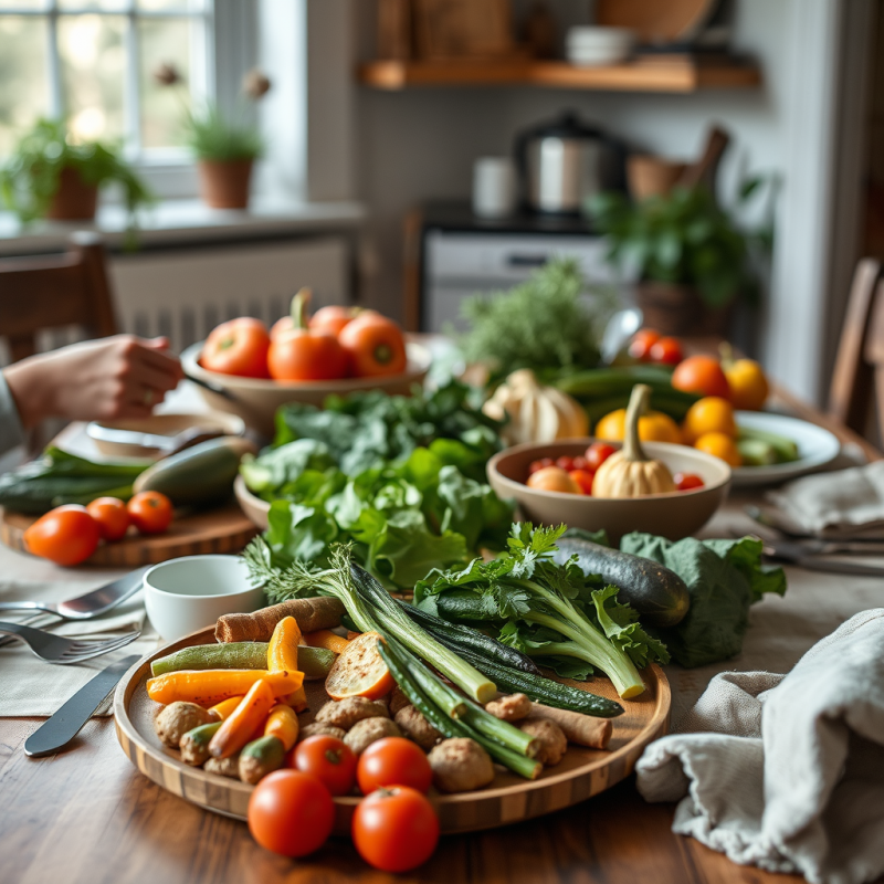 Farm to Table Dinner Spread with Seasonal Vegetables Fami...