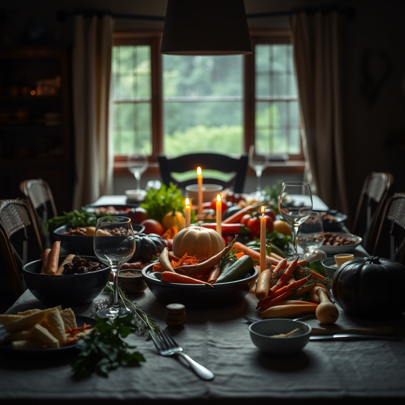 Farm to Table Dinner Spread with Seasonal Vegetables Fami...