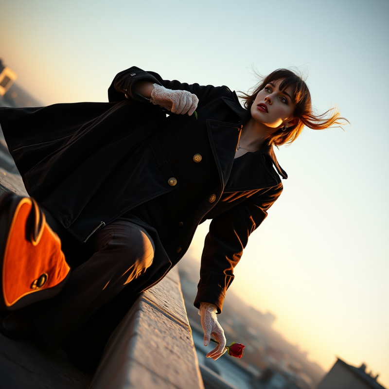 Fashion Model in a Moth-eaten Velvet Trench Coat with B...