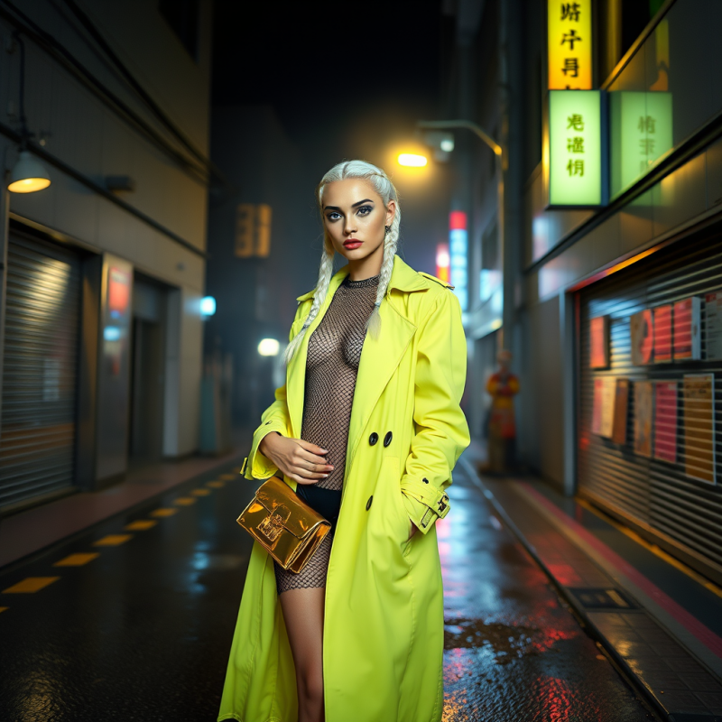 Fashion Model with Platinum Braids and Glitter-dusted L...