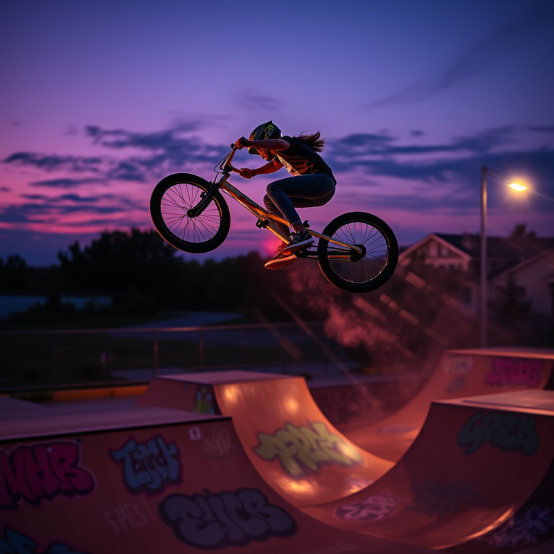 Female Bmx Rider Mid-air During a Gravity-defying Trick...