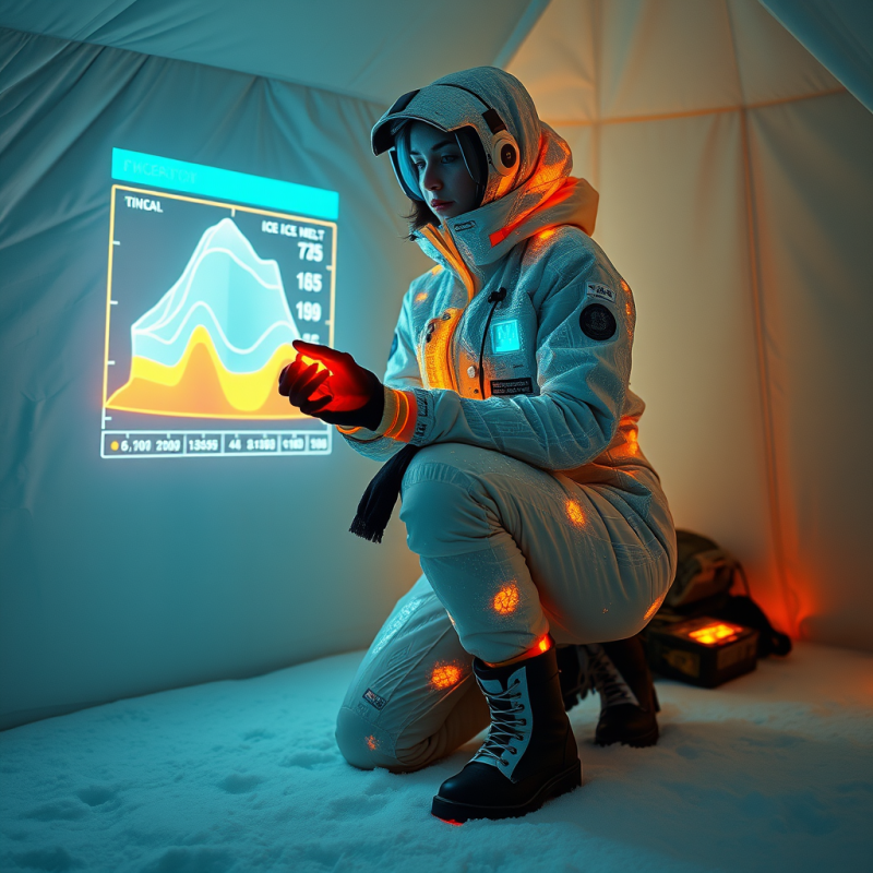 Female Climate Scientist in a Neon-lit Arctic Research ...