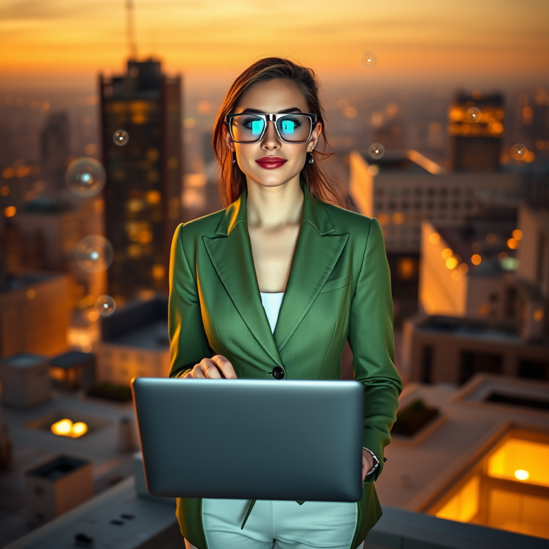 Female Entrepreneur in a Moss-green Blazer Stands Atop ...