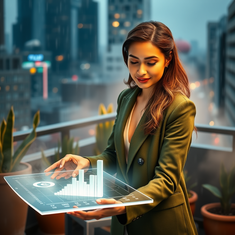 Female Entrepreneur in a Moss-green Tailored Blazer Lea...