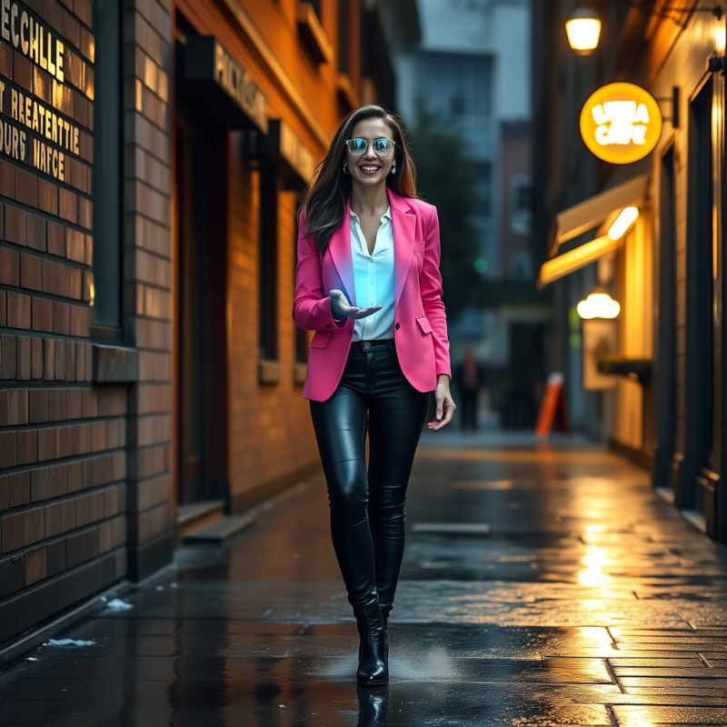 Female Entrepreneur in a Neon-pink Blazer and Reflectiv...