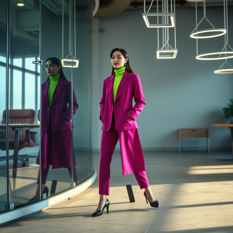 Female Entrepreneur in a Vibrant Cobalt Blazer and Neon...