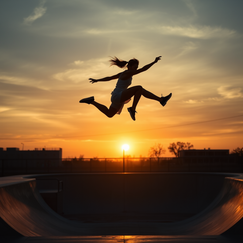 Female Long Jumper Mid-air at the Apex of Her Jump