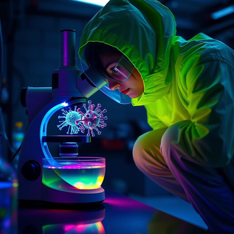 Female Microbiologist in a Neon-green Hazmat Suit