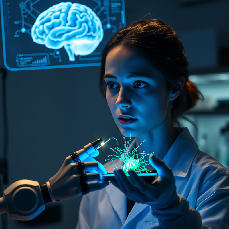 Female Neuroscientist in a Dimly Lit Lab