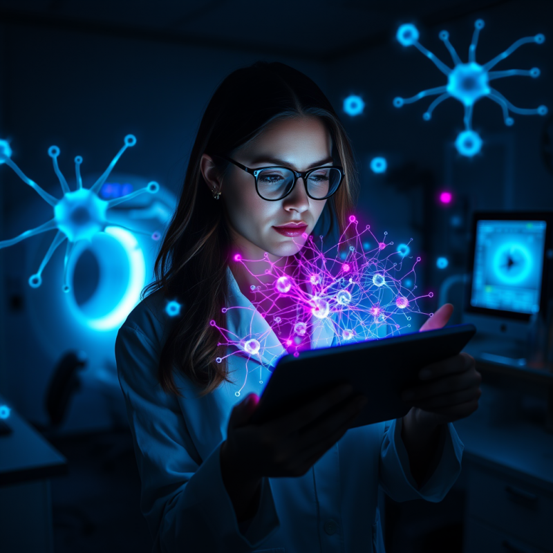 Female Neuroscientist in a Dimly Lit Lab