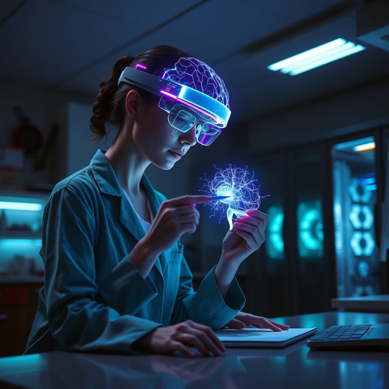 Female Neuroscientist in a Dimly Lit Lab
