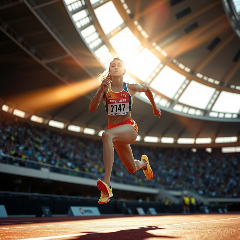 Female Olympic Sprinter Mid-stride at the Exact Moment ...