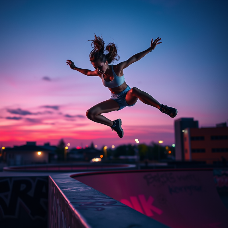 Female Parkour Athlete Mid-air