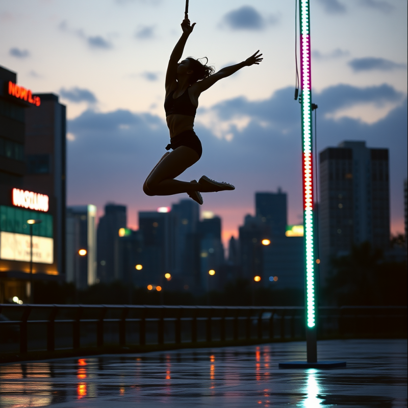 Female Pole Vaulter Mid-air